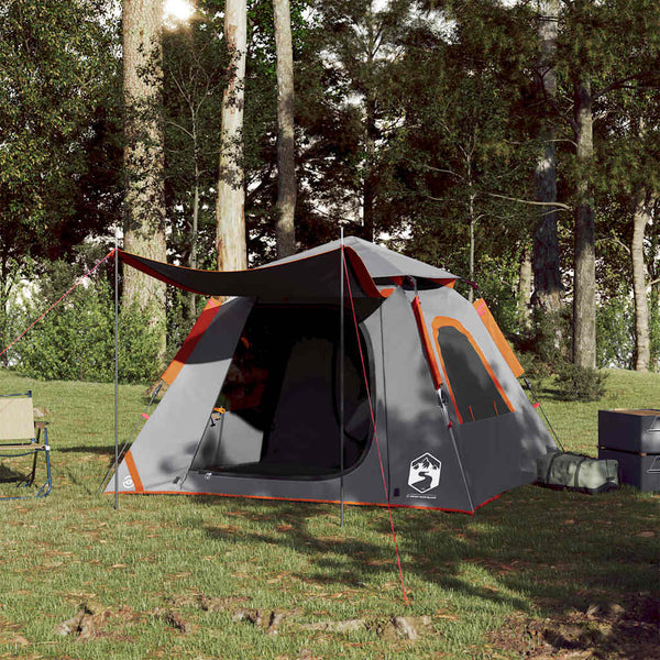 4-Personen-Campingzelt Kuppelzelt Grau/Orange