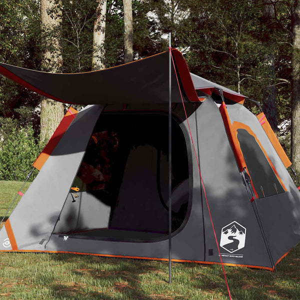 4-Personen-Campingzelt Kuppelzelt Grau/Orange