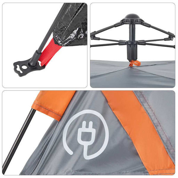 Campingzelt 4 Personen Grau/Orange Quick Release