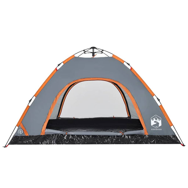 Campingzelt 4 Personen Grau/Orange Quick Release