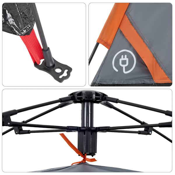 5-Personen Campingzelt Grau/Orange Quick Release