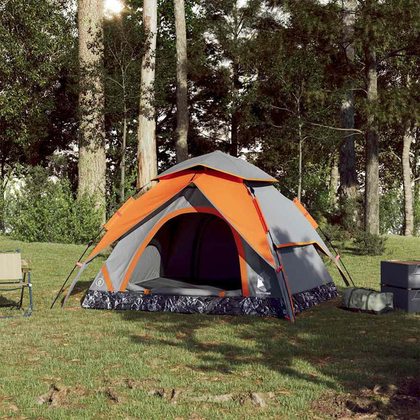 vidaXL Tente dôme de camping 3 personnes gris et orange à libération rapide
