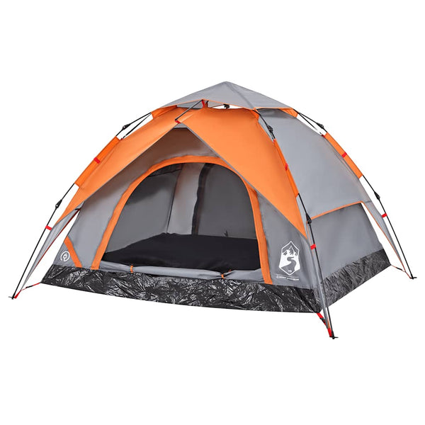 vidaXL Tente dôme de camping 3 personnes gris et orange à libération rapide