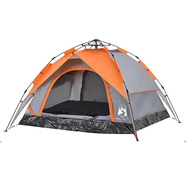 vidaXL Tente dôme de camping 3 personnes gris et orange à libération rapide