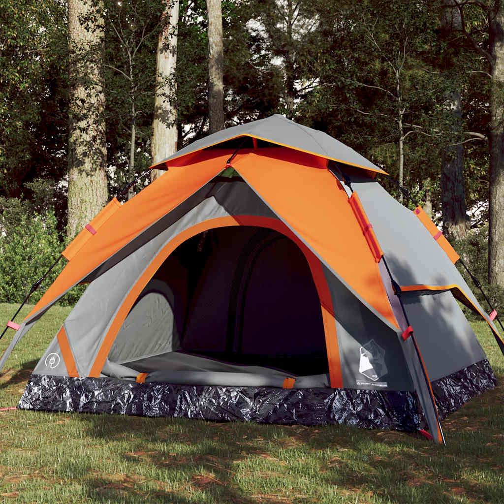 vidaXL Tente dôme de camping 3 personnes gris et orange à libération rapide