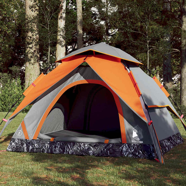 vidaXL Tente dôme de camping 3 personnes gris et orange à libération rapide