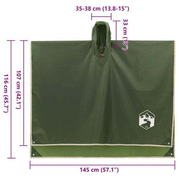 Regenponcho Grün mit Kapuze 2-in-1