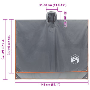 Regenponcho mit Kapuze Grau/Orange 223x145cm