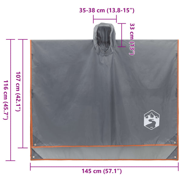 Regenponcho mit Kapuze Grau/Orange 223x145cm