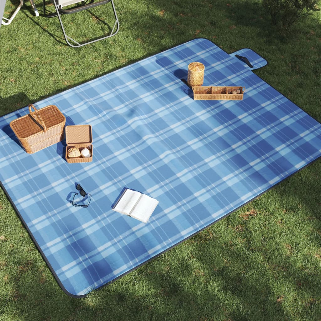 Faltbare Picknickdecke Blau Kariert 200x150cm