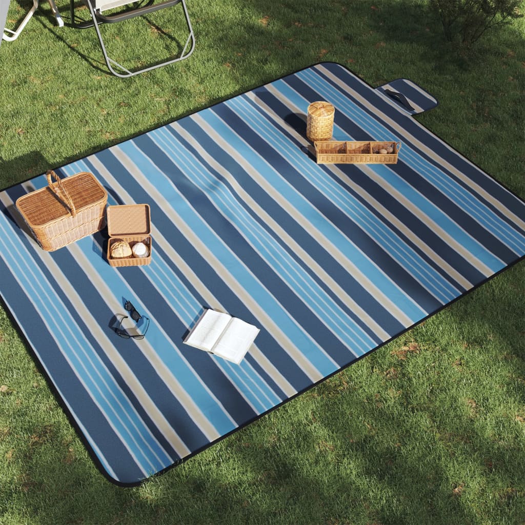Faltbare Picknickdecke Blau-Weiß Gestreift 200x150cm