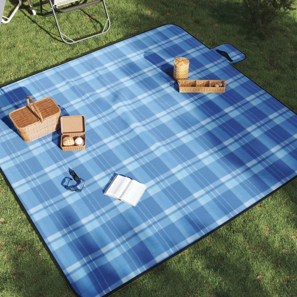 Faltbare Picknickdecke Blau Kariert 200x200cm