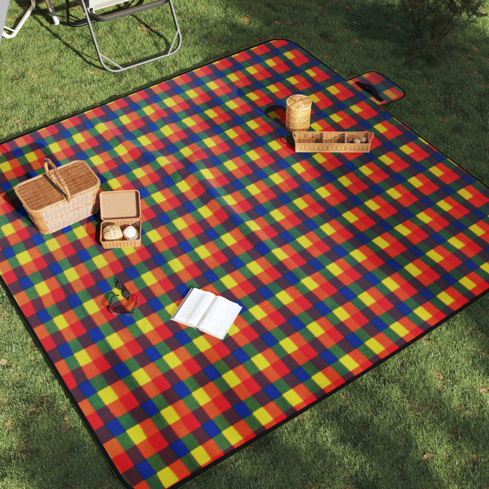 Faltbare Picknickdecke, Mehrfarbig Kariert, 200x200 cm