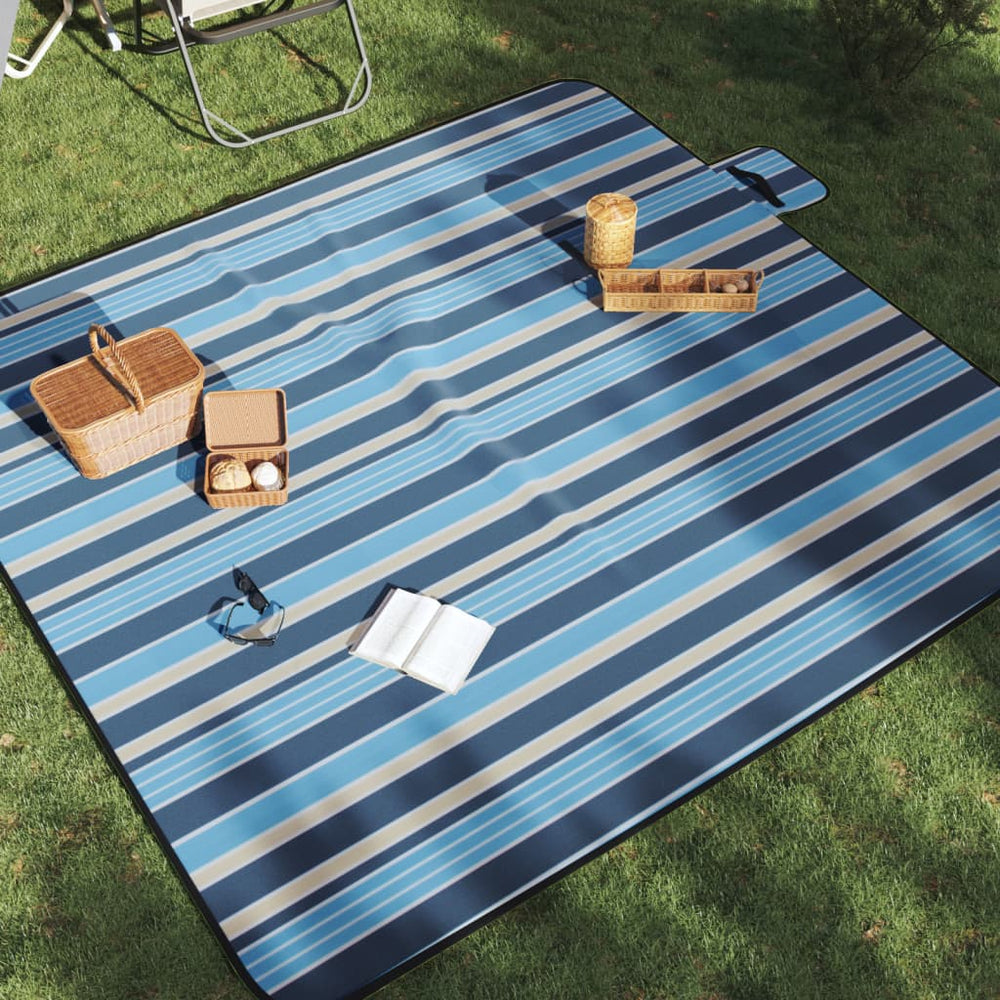 Faltbare Picknickdecke Blau-Weiß Gestreift 200x200 cm