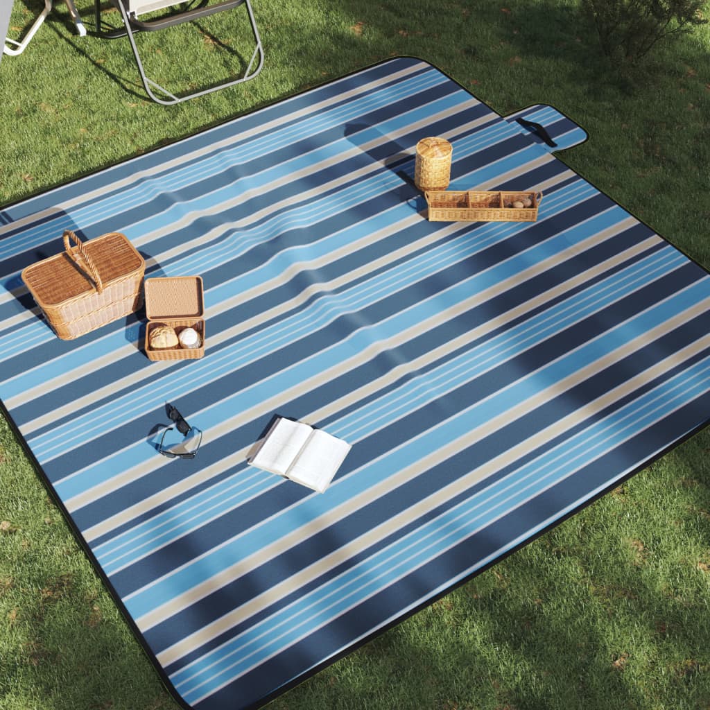 Faltbare Picknickdecke Blau-Weiß Gestreift 200x200 cm