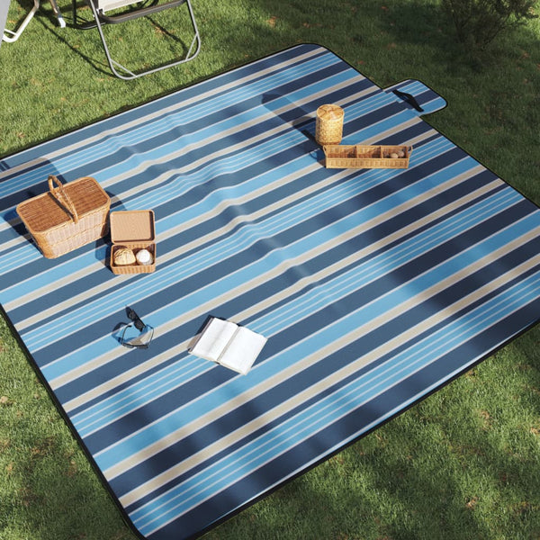 Faltbare Picknickdecke Blau-Weiß Gestreift 200x200 cm