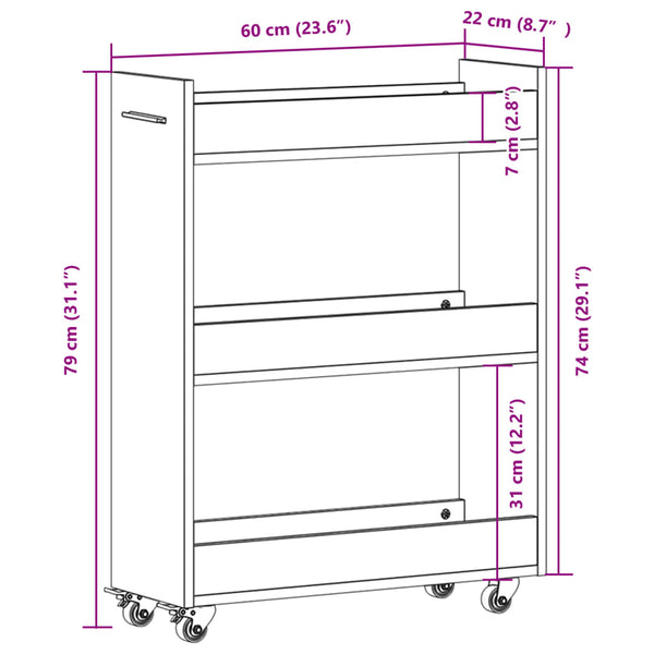 Rollbarer Schrank Sonoma-Eiche 60x22x79 cm