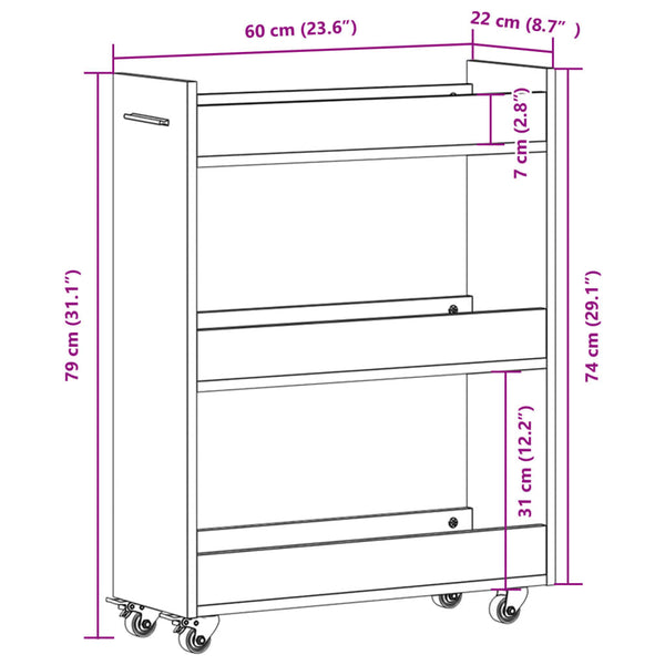 Rollbarer Schrank Betongrau 60x22x79 cm