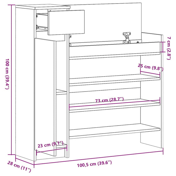 Schuhschrank Schwarz 100,5 cm Holzwerkstoff