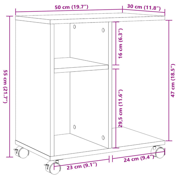 Beistelltisch Sonoma-Eiche mit Rollen 50x30x55 cm