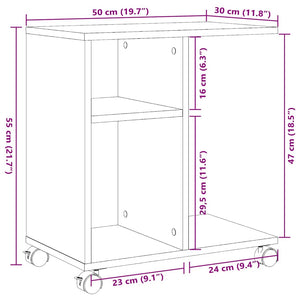 Beistelltisch Grau Sonoma mit Rollen 50x30x55 cm