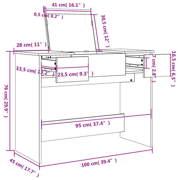 Schminktisch Grau Sonoma mit Spiegel 100cm