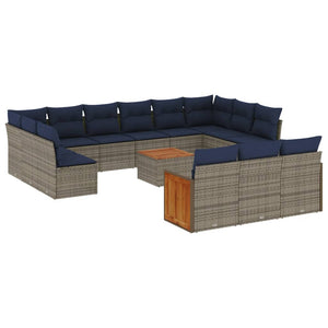 Gartensofa Set 16-teilig Grau Polyrattan mit Kissen