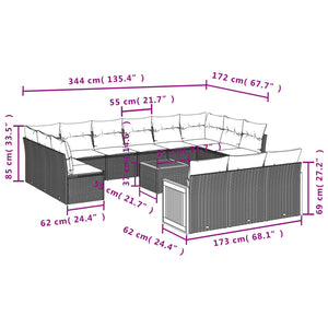 Gartensofa Set 16-teilig Grau Polyrattan mit Kissen