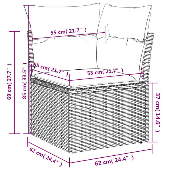 Gartensofa Set 16-teilig Grau Polyrattan mit Kissen