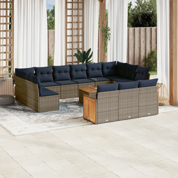 Gartensofa Set 16-teilig Grau Polyrattan mit Kissen