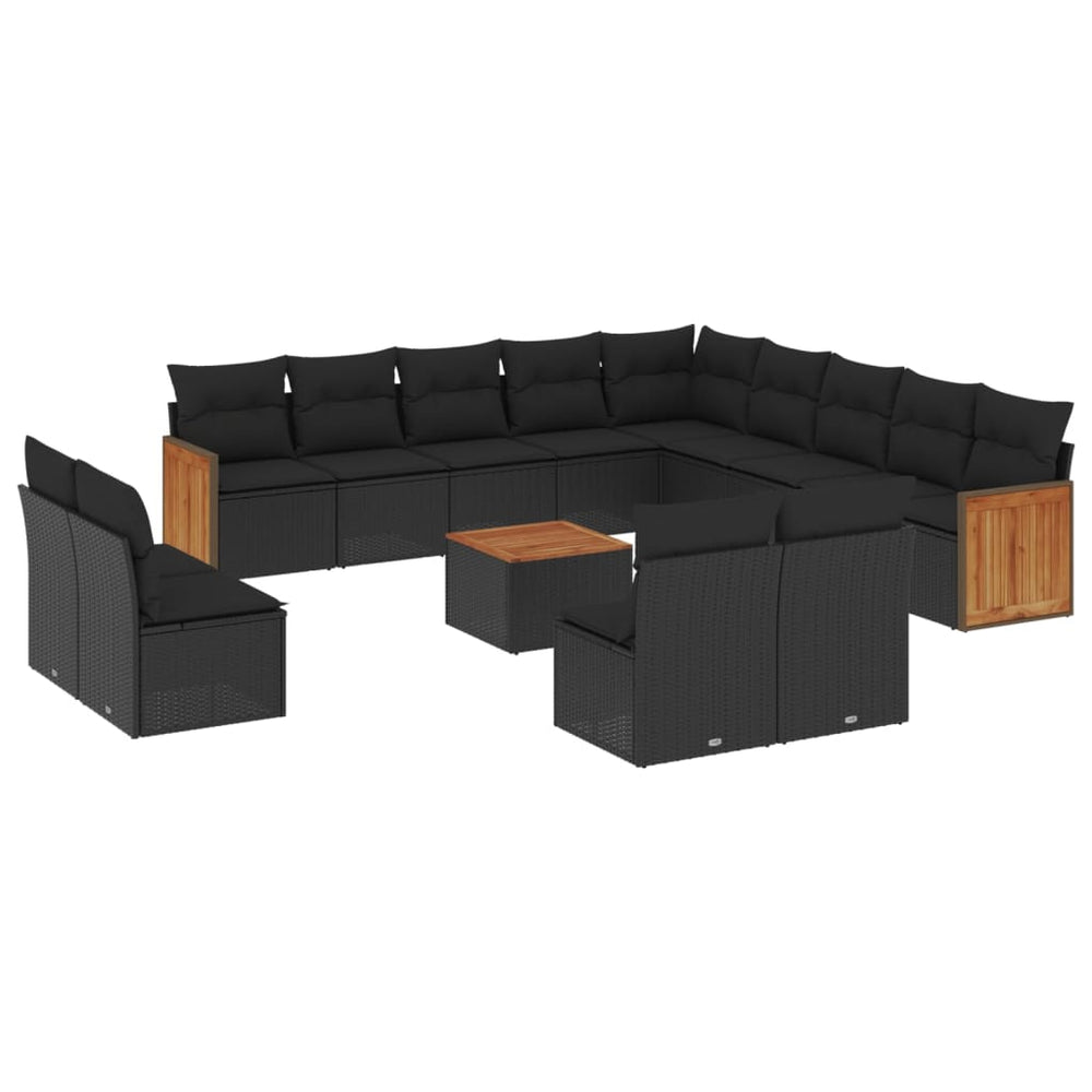 vidaXL Salon de jardin 14 pcs avec coussins Noir Résine tressée