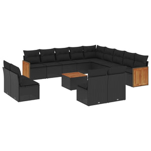 vidaXL Salon de jardin 14 pcs avec coussins Noir Résine tressée