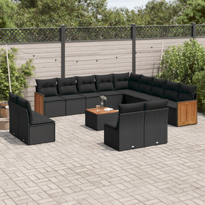 vidaXL Salon de jardin 14 pcs avec coussins Noir Résine tressée
