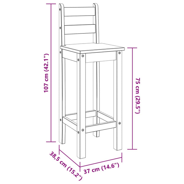 Barstühle 2er Set Grau Kiefer Massivholz