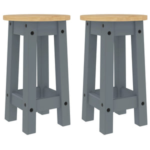 Barhocker 2er Set Grau Kiefer Massivholz