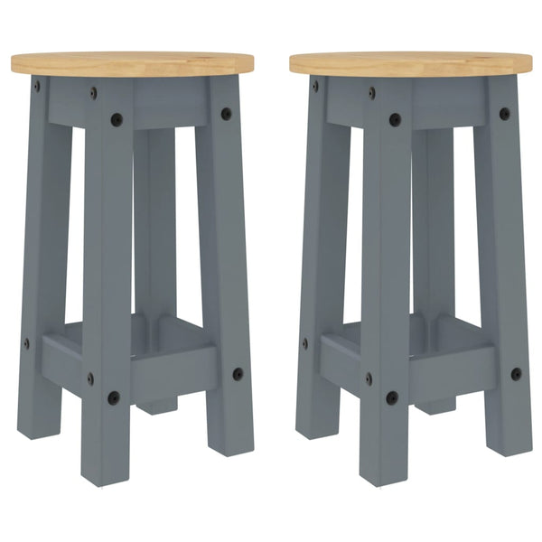 Barhocker 2er Set Grau Kiefer Massivholz