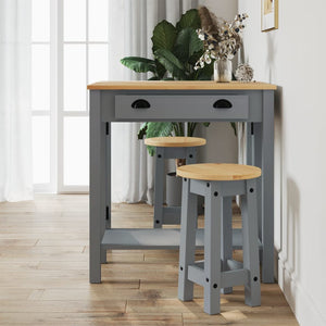 Barhocker 2er Set Grau Kiefer Massivholz