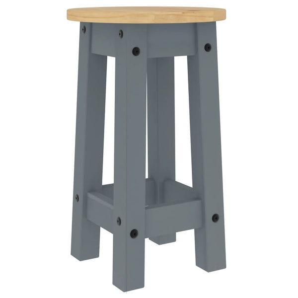 Barhocker 2er Set Grau Kiefer Massivholz