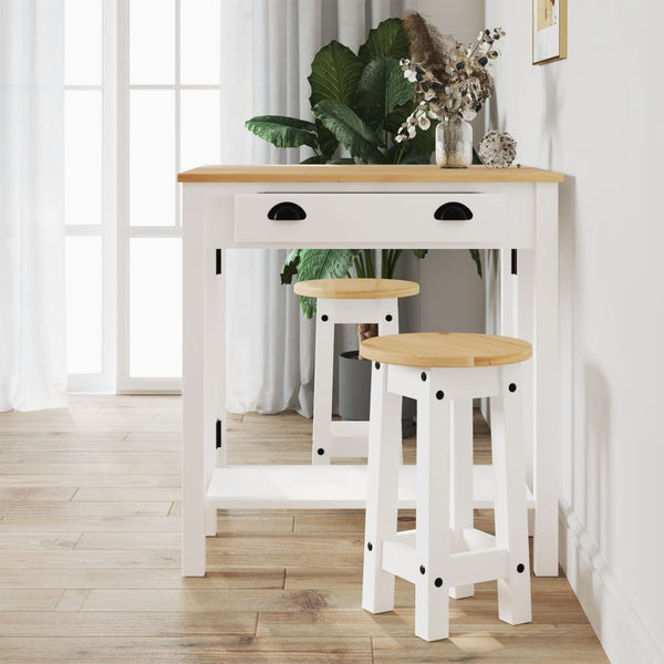Barhocker 2er Set, Kiefer Massivholz, Weiß