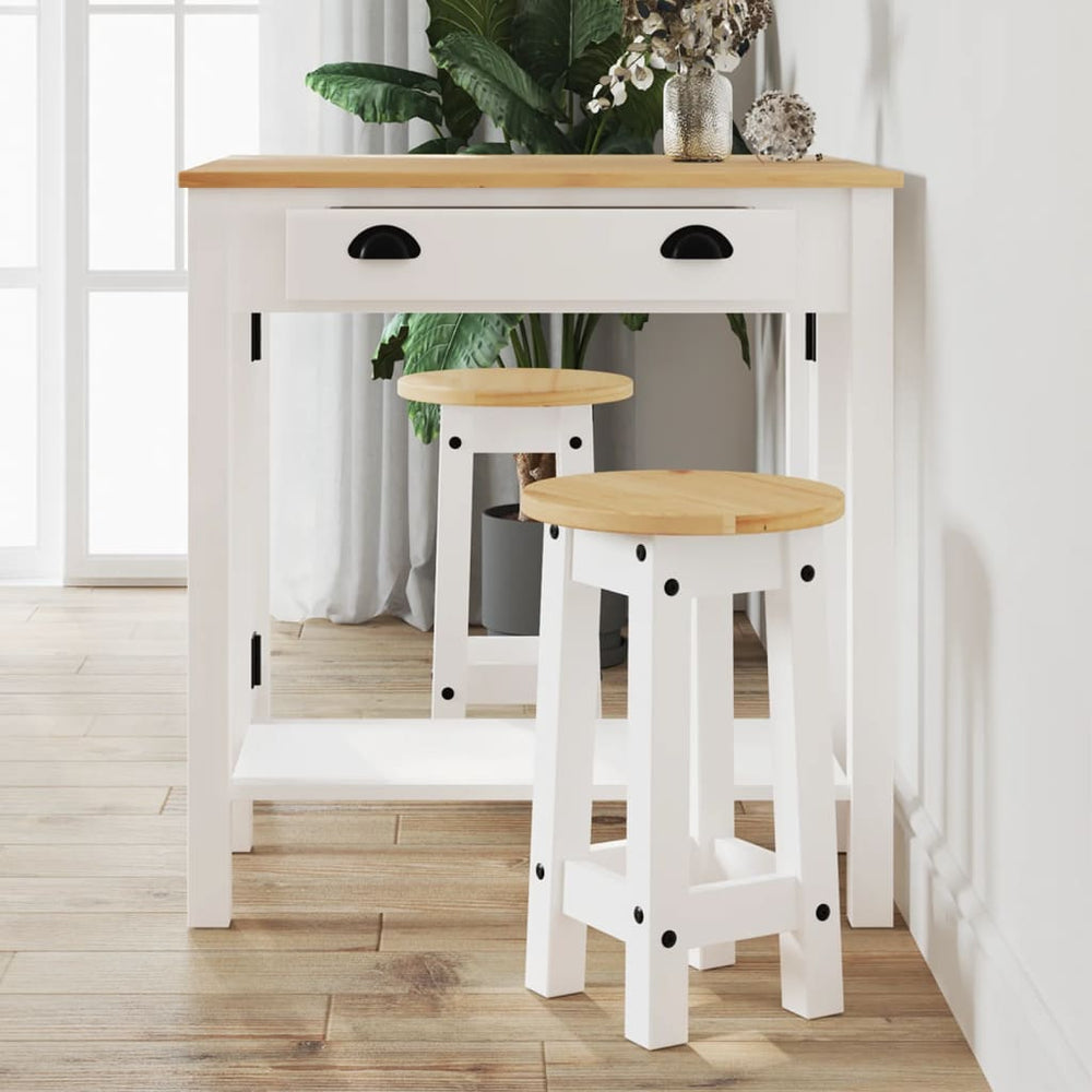 Barhocker 2er Set, Kiefer Massivholz, Weiß