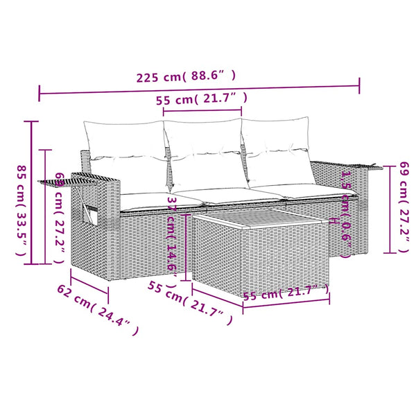 4-teiliges Gartensofa-Set mit Kissen