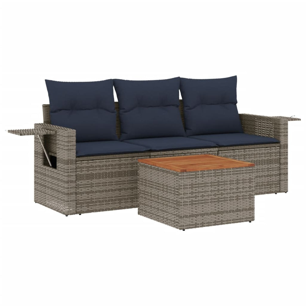 vidaXL Salon de jardin 4 pcs avec coussins, gris, résine tressée