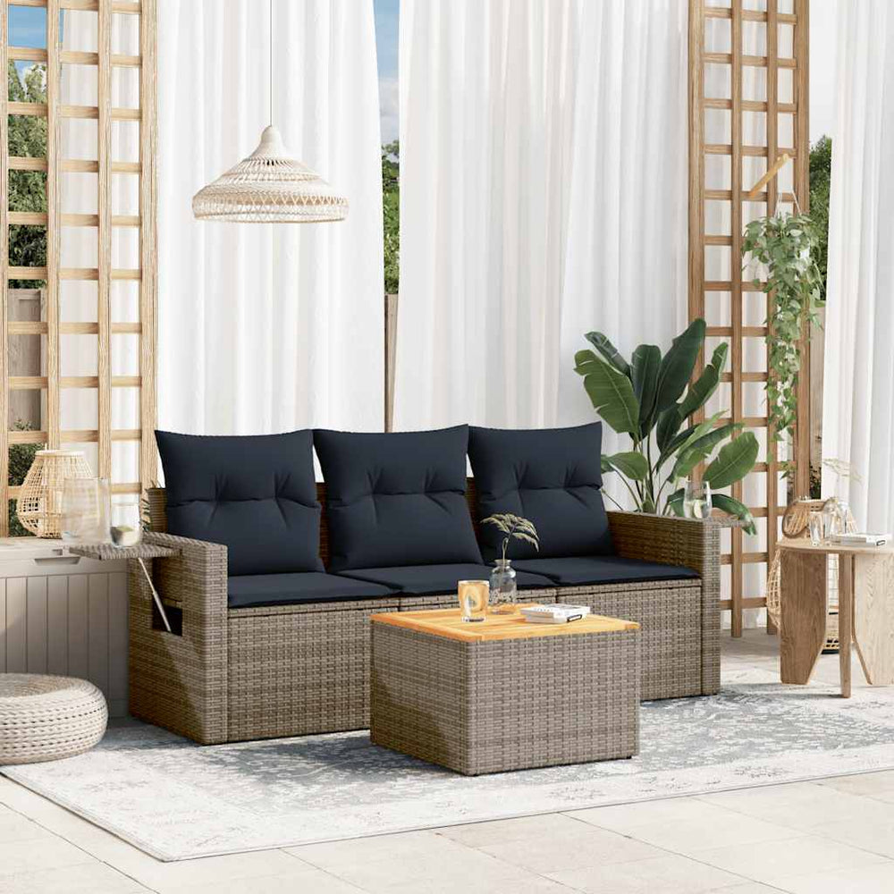 vidaXL Salon de jardin 4 pcs avec coussins, gris, résine tressée