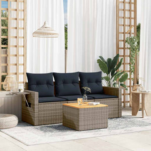 vidaXL 4-Piece Garden Sofa Set with Cushions, Grey, Poly Rattan