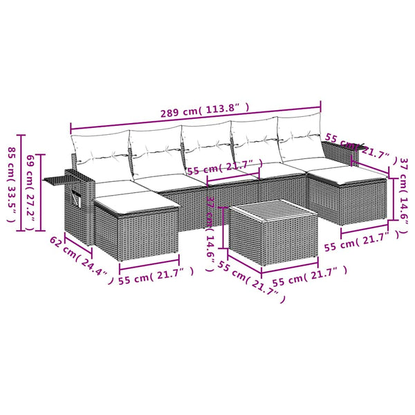 8-teiliges Gartensofa Set Schwarz Polyrattan