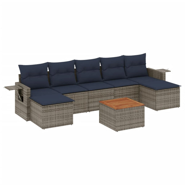 vidaXL 8-Piece Garden Sofa Set with Cushions, Grey, Poly Rattan