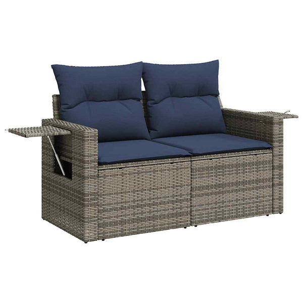 vidaXL 8-Piece Garden Sofa Set with Cushions, Grey, Poly Rattan