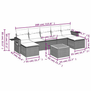 vidaXL 8-Piece Garden Sofa Set with Cushions, Grey, Poly Rattan