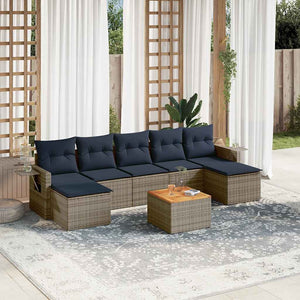 vidaXL 8-Piece Garden Sofa Set with Cushions, Grey, Poly Rattan