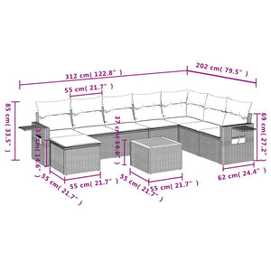 Schwarzes 9-teiliges Gartensofa-Set mit Kissen